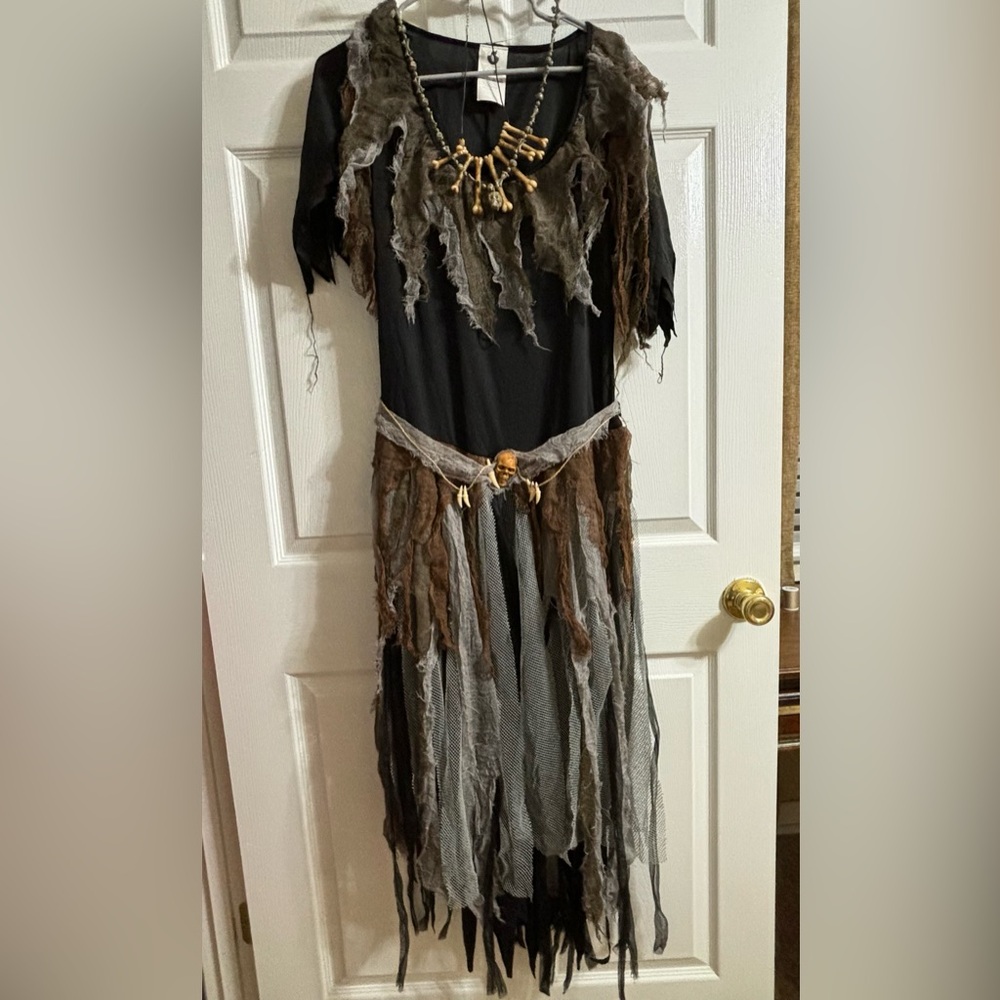 Spirit Halloween Witch Doctor Dress Outfit M/L 10-14 w/jewelry & hat